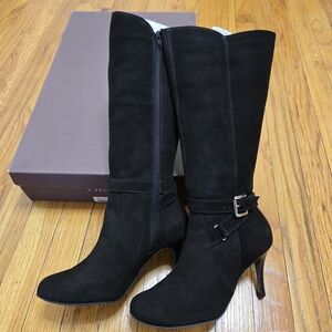 Vigotti Suede Black Heeled Boots with Buckle Size 7 (New)